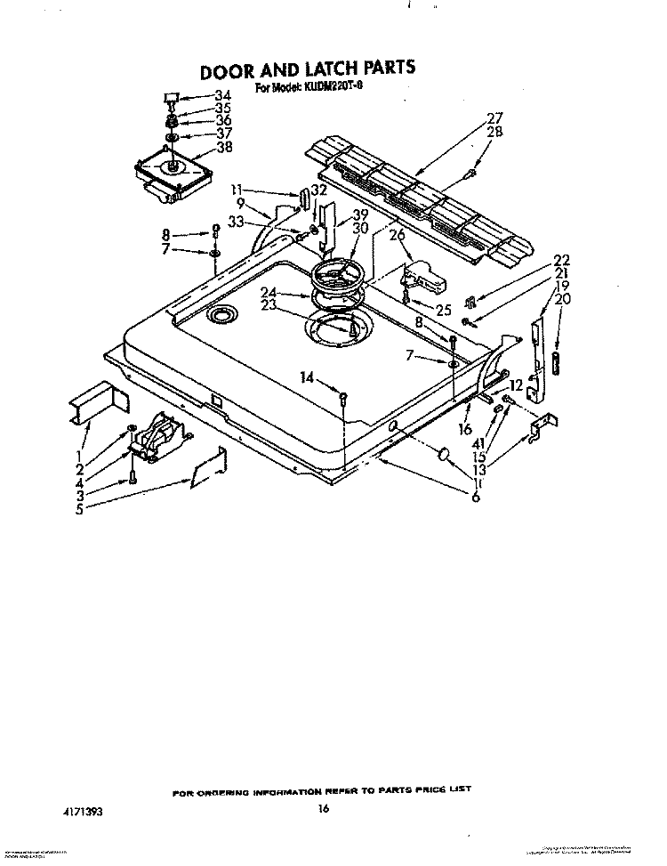 DOOR AND LATCH Diagram and Parts List for KUDM220T0  KitchenAid Dishwasher