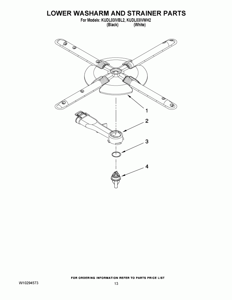 LOWER WASHARM AND STRAINER PARTS Diagram and Parts List for KUDL03IVWH2  KitchenAid Dishwasher