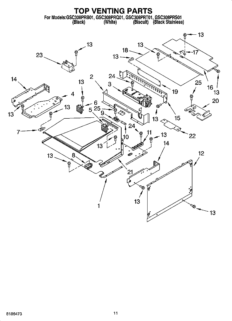 TOP VENTING PARTS, OPTIONAL PARTS Diagram and Parts List for GSC308PRB01  Whirlpool Microwave Oven Combo