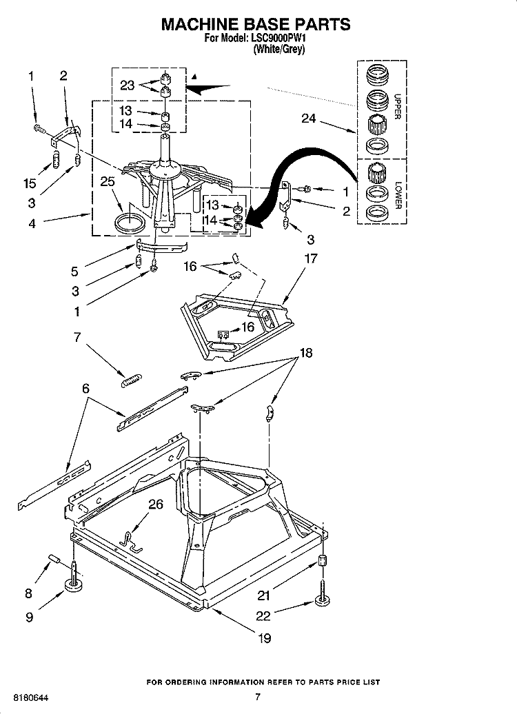 MACHINE BASE PARTS Diagram and Parts List for LSC9000PW1  Whirlpool Washer