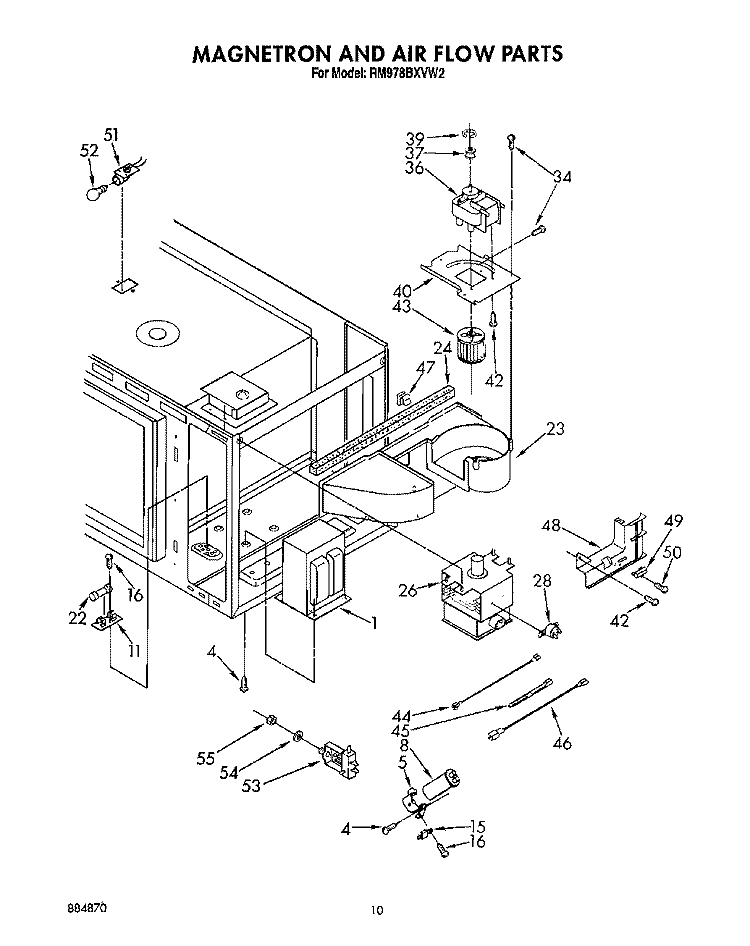 MAGNETRON AND AIR FLOW Diagram and Parts List for RM978BXVW2  Whirlpool Microwave Oven Combo