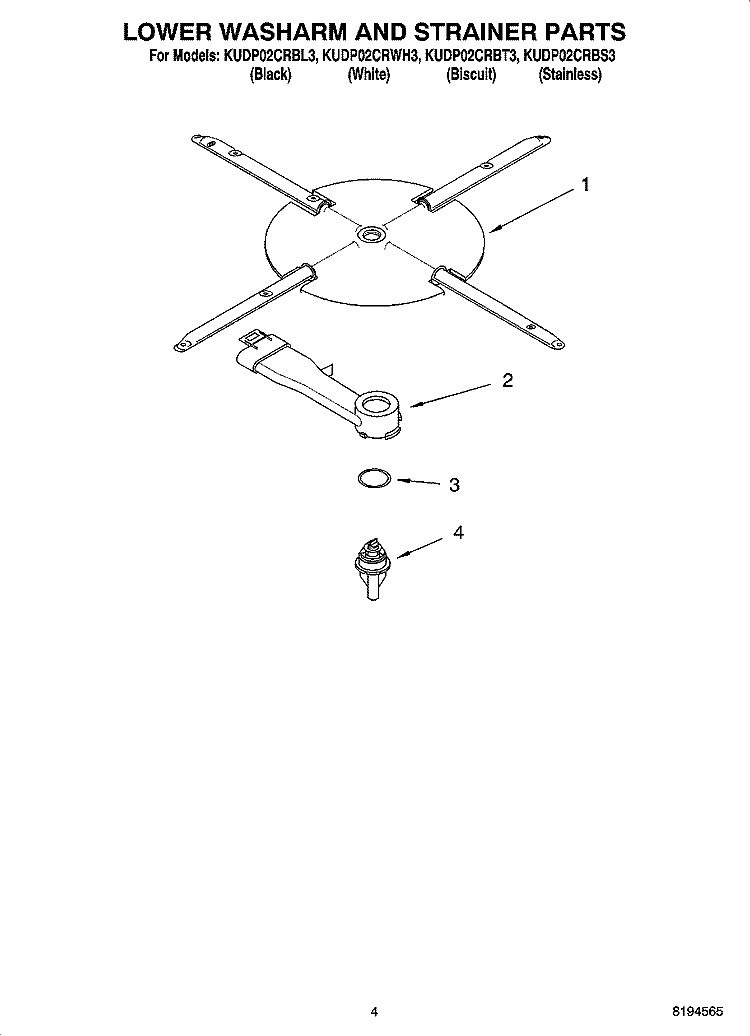 LOWER WASHARM AND STRAINER PARTS Diagram and Parts List for KUDP02CRBL3  KitchenAid Dishwasher