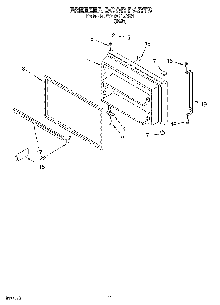 FREEZER DOOR, LIT/OPTIONAL Diagram and Parts List for 2VET23DKJW01  Whirlpool Refrigerator