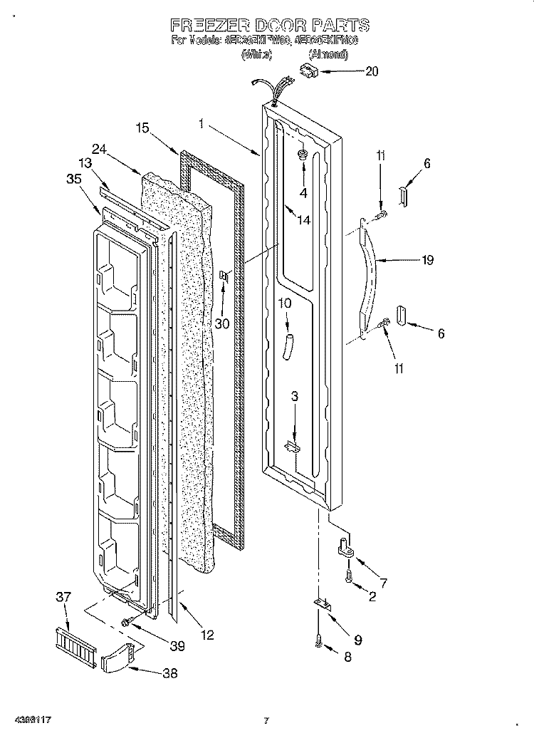 FREEZER DOOR Diagram and Parts List for 4ED20ZKIFW00  Whirlpool Refrigerator