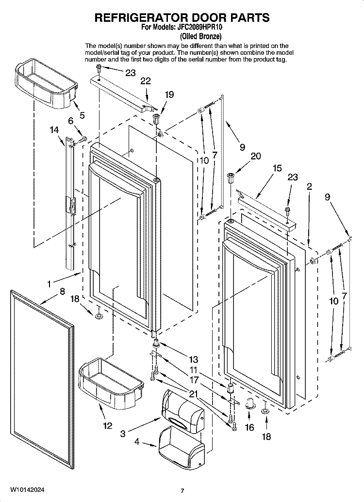 REFRIGERATOR DOOR PARTS Diagram and Parts List for JFC2089HPR10  Whirlpool Refrigerator