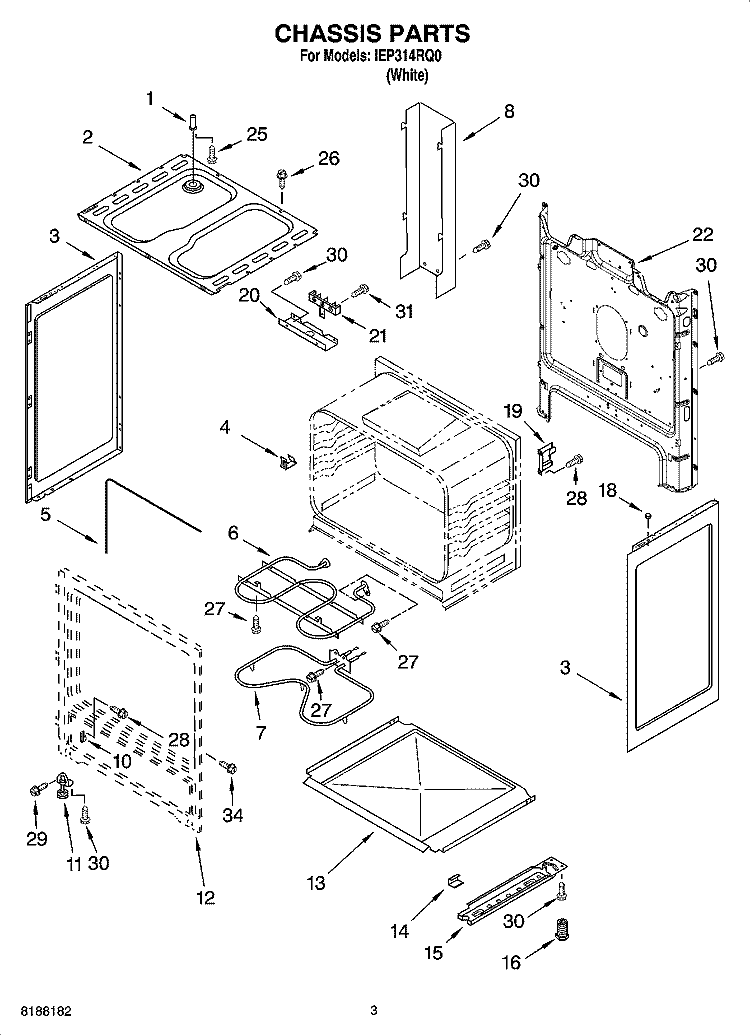 CHASSIS PARTS Diagram and Parts List for IEP314RQ0  Inglis Range