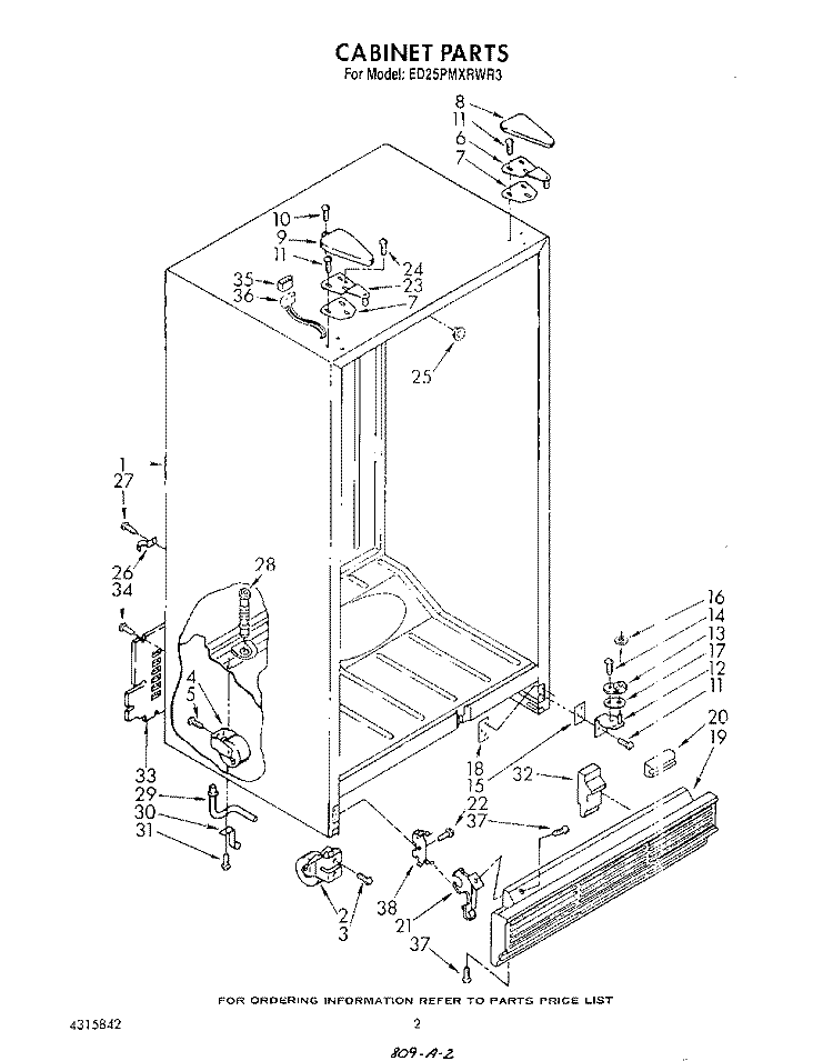 CABINET Diagram and Parts List for ED25PMXRWR3  Whirlpool Refrigerator