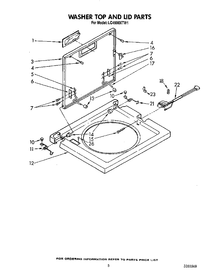 WASHER TOP AND LID Diagram and Parts List for LC4900XTW1  Whirlpool Washer