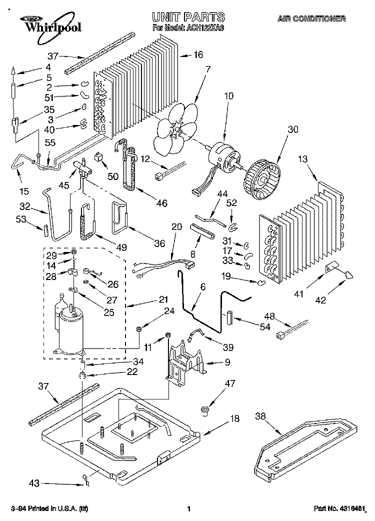 UNIT, LITERATURE Diagram and Parts List for ACH122XA0  Whirlpool Air Conditioner