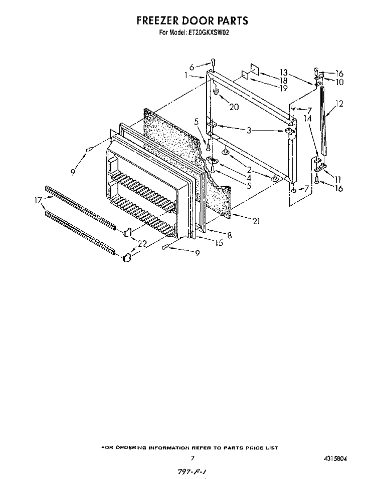 FREEZER DOOR Diagram and Parts List for ET20GKXSW02  Whirlpool Refrigerator