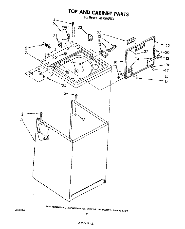 TOP AND CABINET , LITERATURE AND OPTIONAL Diagram and Parts List for LA6500XPW4  Whirlpool Washer