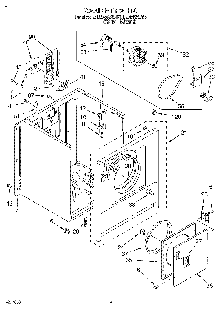 SECTION Diagram and Parts List for LER3624BN3  Whirlpool Dryer
