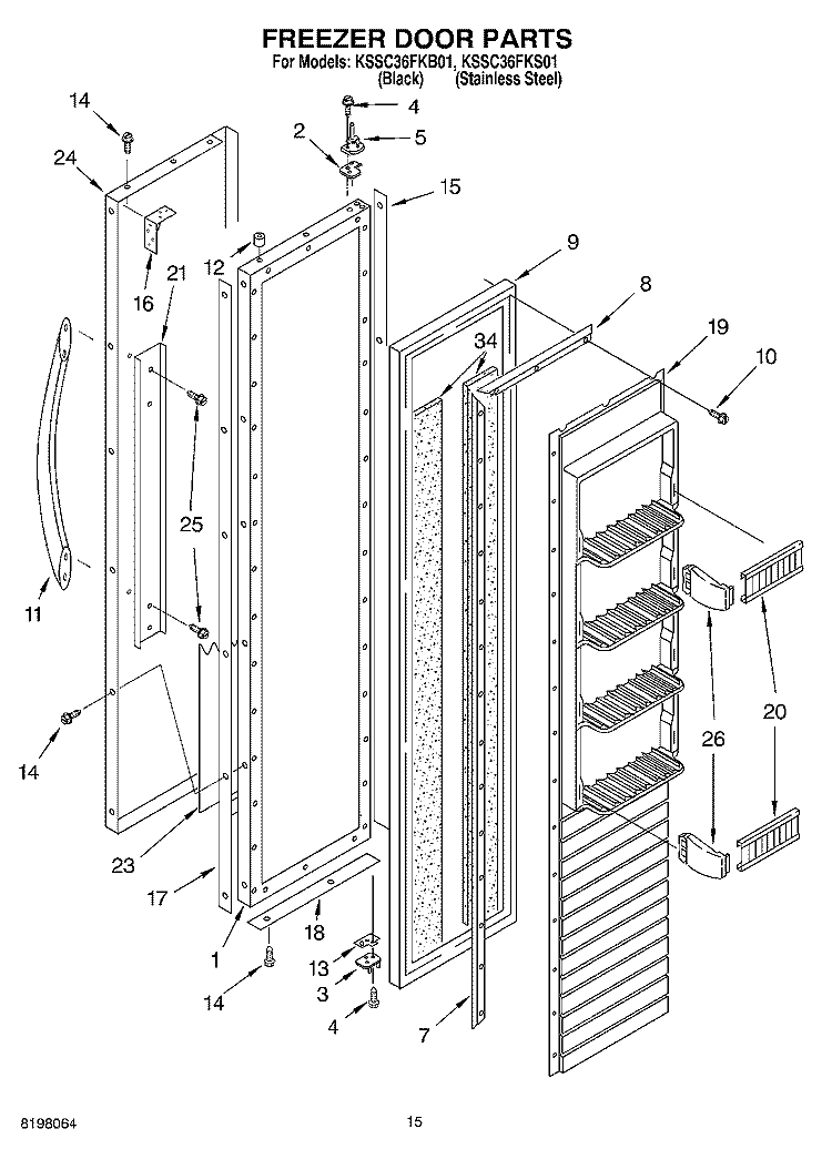 FREEZER DOOR Diagram and Parts List for KSSC36FKS01  KitchenAid Refrigerator