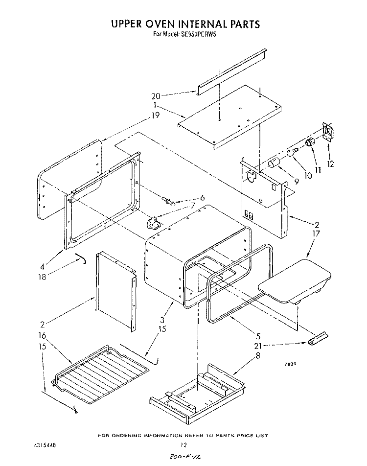 UPPER OVEN INTERNAL, LIT/OPTIONAL Diagram and Parts List for SE950PERW5  Whirlpool Range