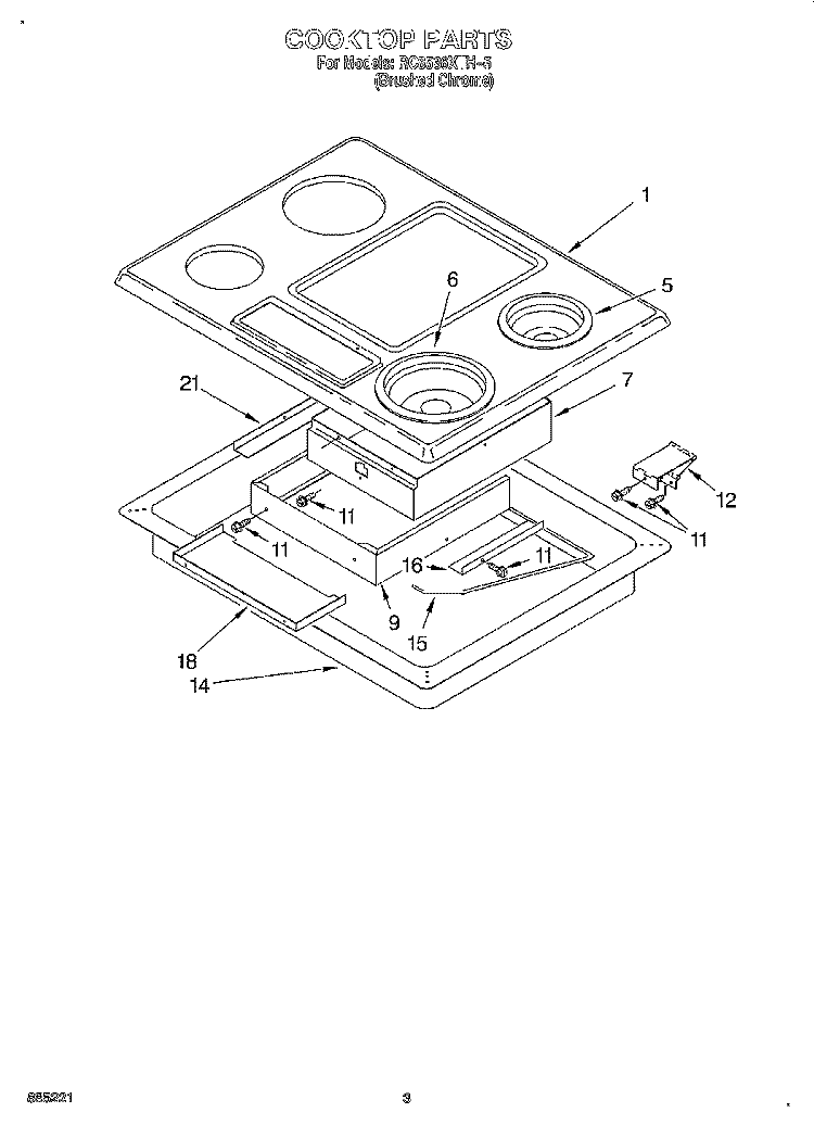 SECTION Diagram and Parts List for RC8536XTH5  Whirlpool Cooktop