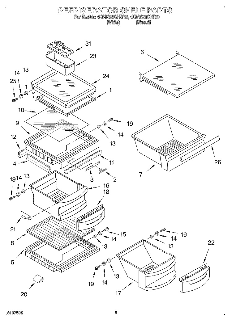 REFRIGERATOR SHELF Diagram and Parts List for 4KSRS25CHT00  KitchenAid Refrigerator
