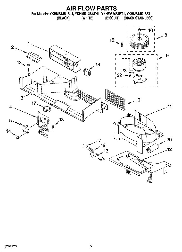 AIR FLOW PARTS Diagram and Parts List for YKHMS145JBT1  KitchenAid Microwave