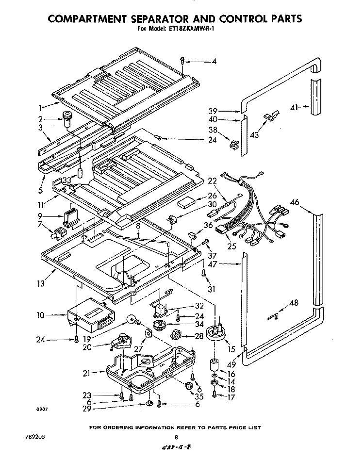 COMPARTMENT SEPARATOR AND CONTROL Diagram and Parts List for ET18ZKXMWR1  Whirlpool Refrigerator