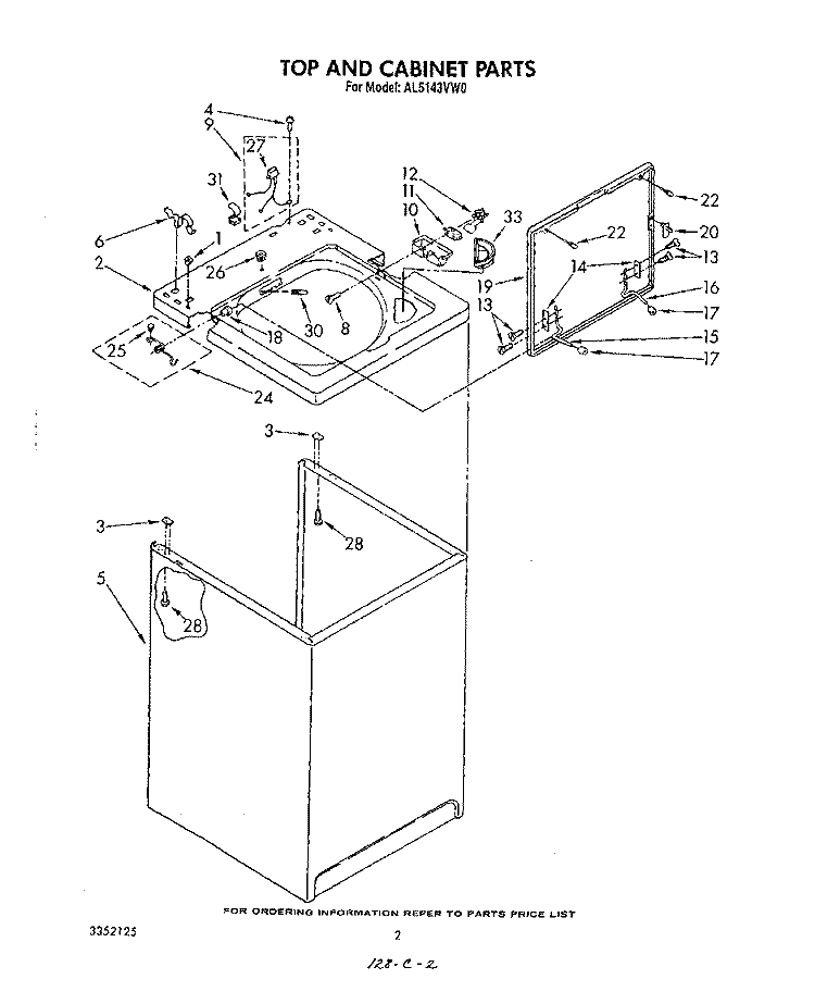 TOP AND CABINET , LITERATURE AND OPTIONAL Diagram and Parts List for AL5143VG0  Whirlpool Washer