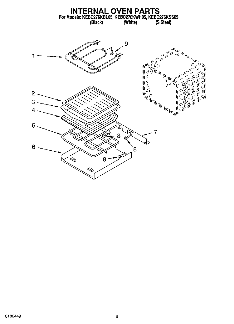 INTERNAL OVEN PARTS Diagram and Parts List for KEBC276KBL05  KitchenAid Wall Oven