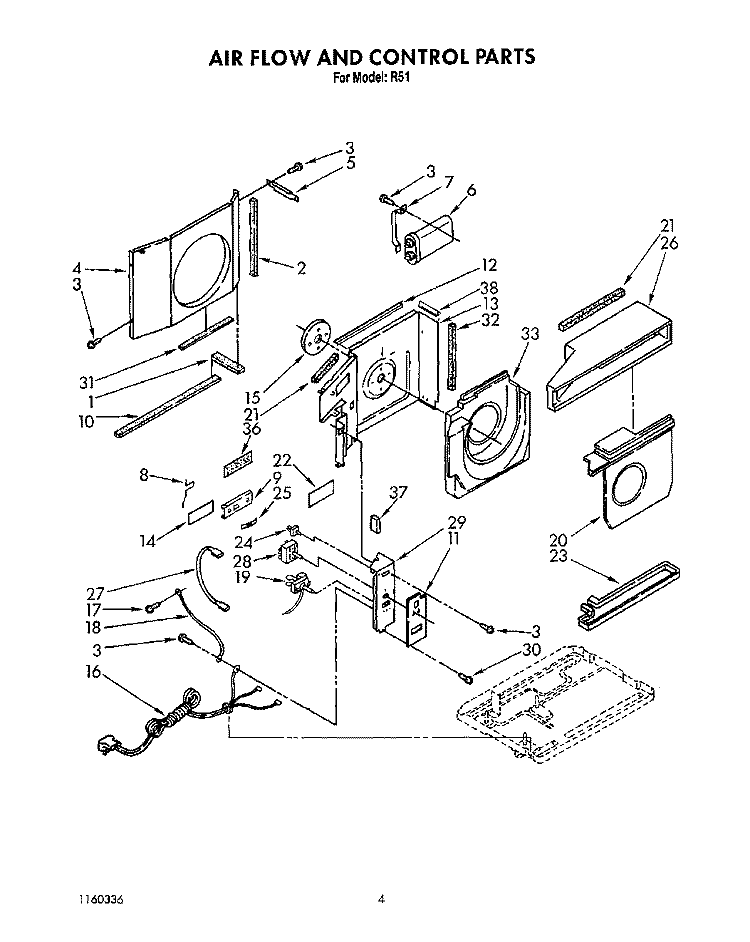 AIR FLOW AND CONTROL Diagram and Parts List for R51  Whirlpool Air Conditioner