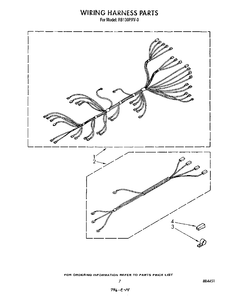 WIRING HARNESS Diagram and Parts List for RB130PXV0  Whirlpool Wall Oven