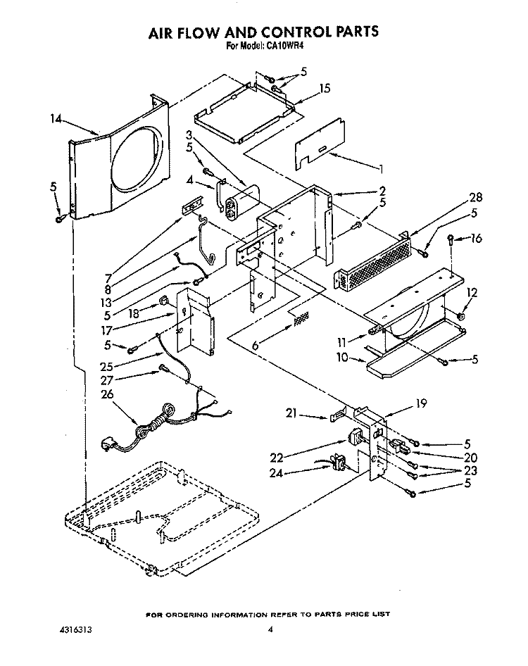 AIR FLOW AND CONTROL Diagram and Parts List for CA10WR4  Crosley Air Conditioner