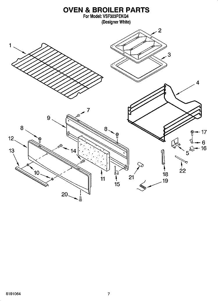 OVEN & BROILER PARTS Diagram and Parts List for VSF303PEKQ4  Whirlpool Range