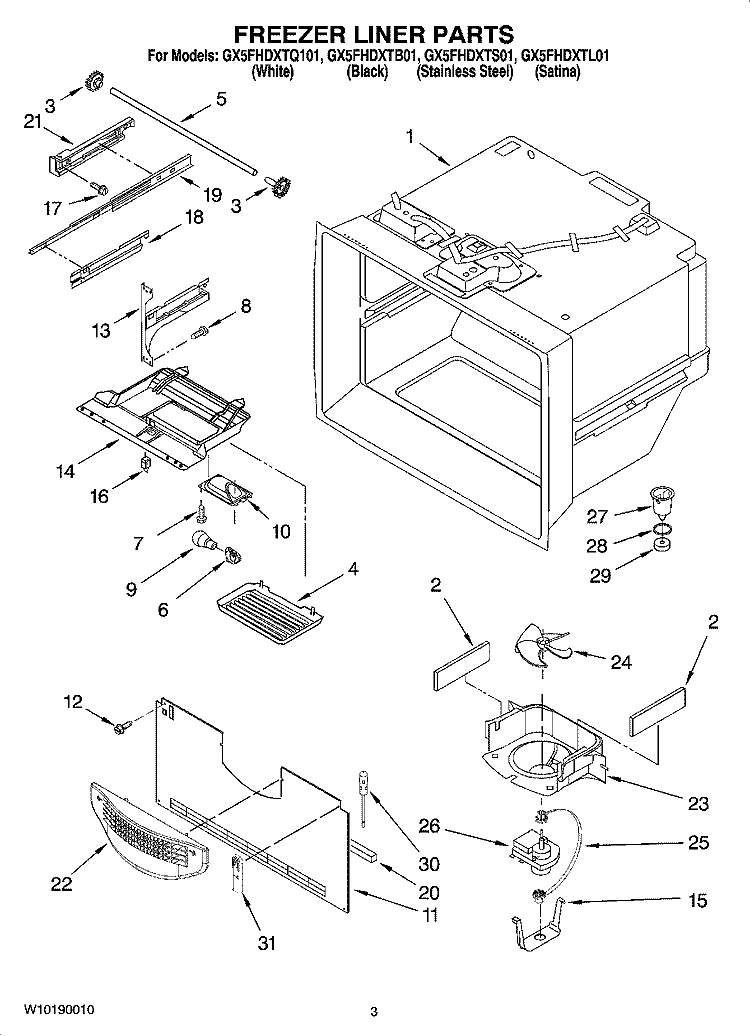 FREEZER LINER PARTS Diagram and Parts List for GX5FHDXTQ01  Whirlpool Refrigerator
