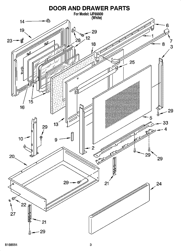 DOOR AND DRAWER PARTS Diagram and Parts List for IJP89800  Inglis Range