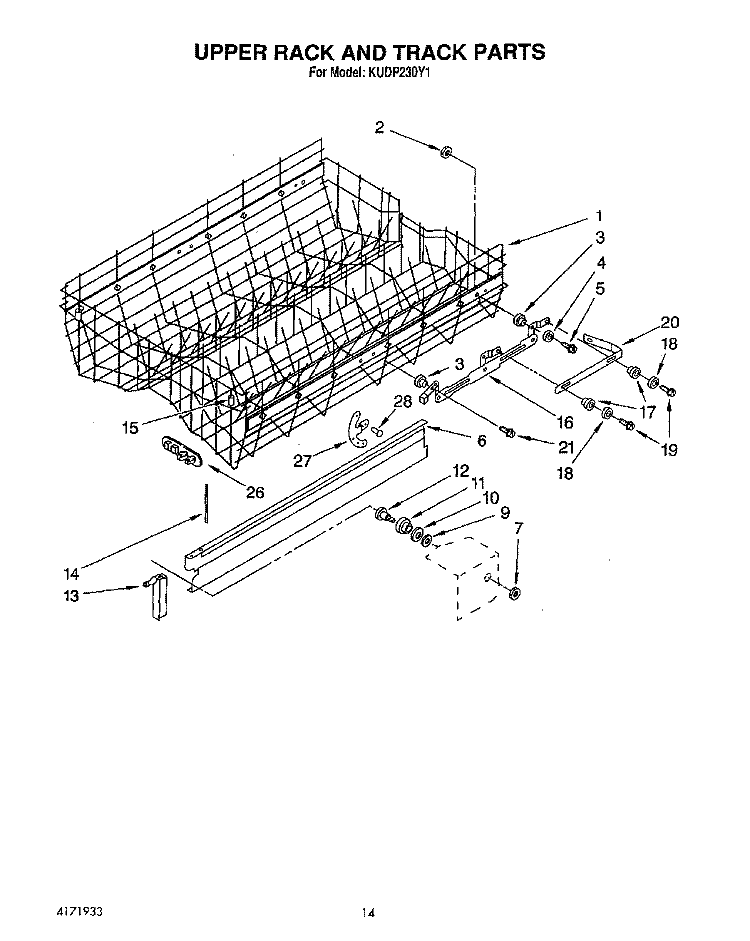 UPPER RACK AND TRACK Diagram and Parts List for KUDP230Y1  KitchenAid Dishwasher