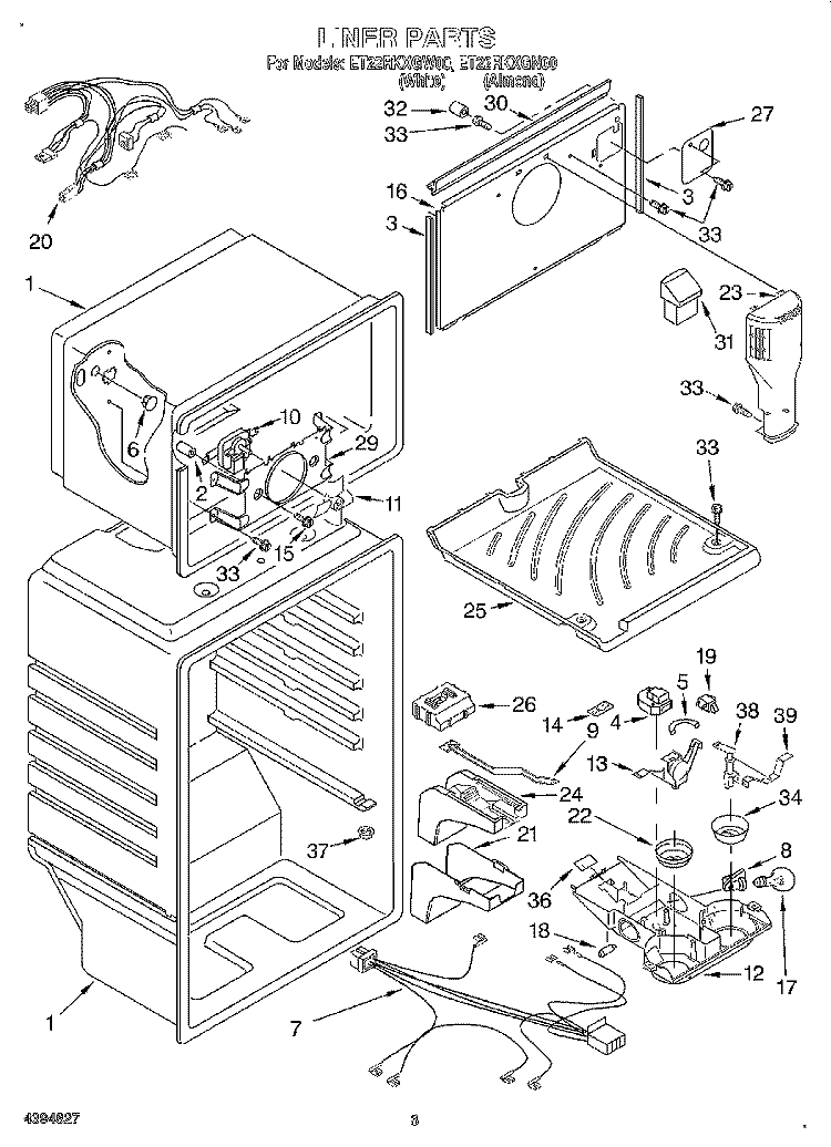 LINER Diagram and Parts List for ET22RKXGN00  Whirlpool Refrigerator
