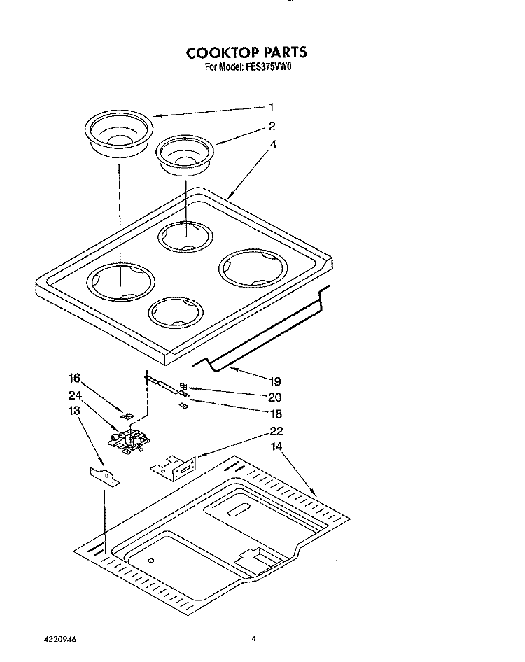 COOKTOP Diagram and Parts List for FES375VX0  Whirlpool Range