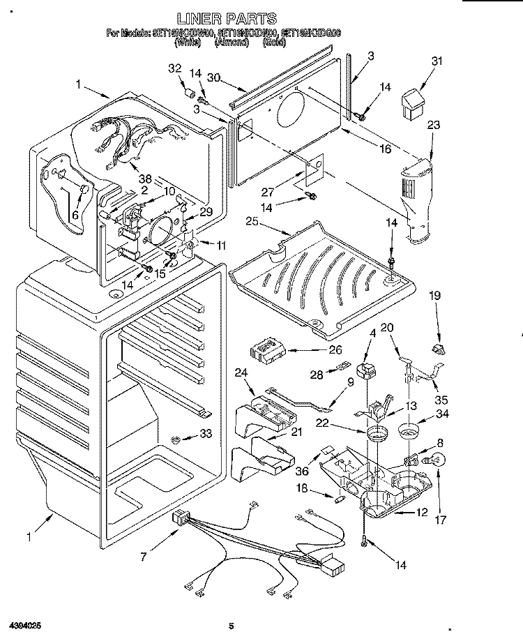 LINER Diagram and Parts List for 8ET16NKXDN00  Whirlpool Refrigerator