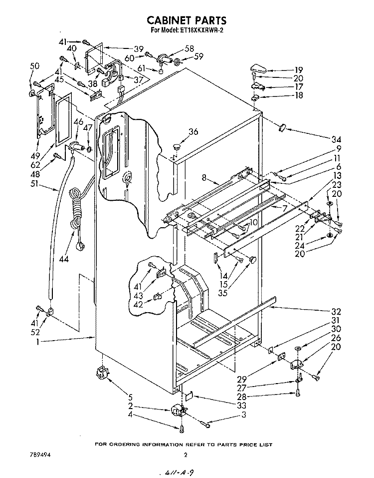 CABINET Diagram and Parts List for ET18XKXRWR2  Whirlpool Refrigerator