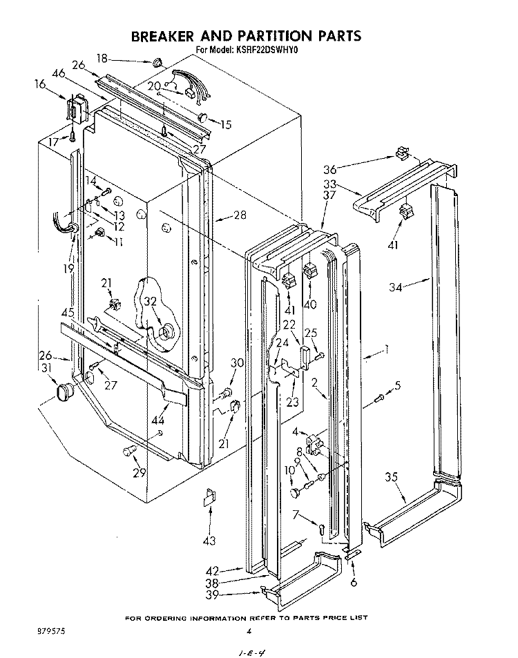 BREAKER AND PARTITION Diagram and Parts List for KSRF22DSWHY0  KitchenAid Refrigerator