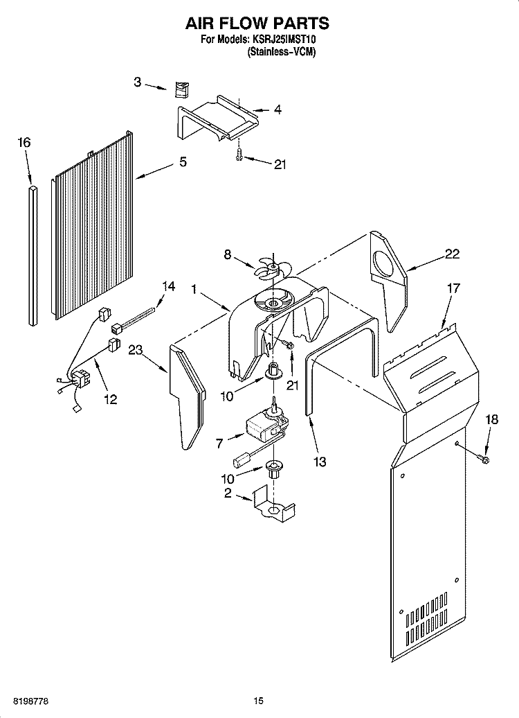 AIR FLOW PARTS Diagram and Parts List for KSRJ25IMST10  KitchenAid Refrigerator