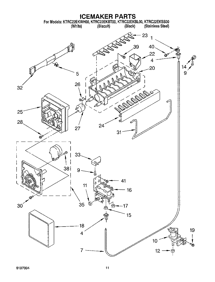 ICE MAKER Diagram and Parts List for KTRC22EKBL00  KitchenAid Refrigerator