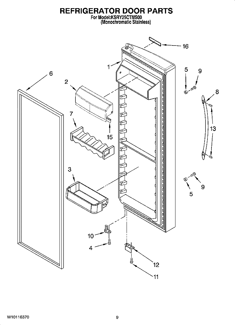 REFRIGERATOR DOOR PARTS Diagram and Parts List for KSRY25CTMS00  KitchenAid Refrigerator