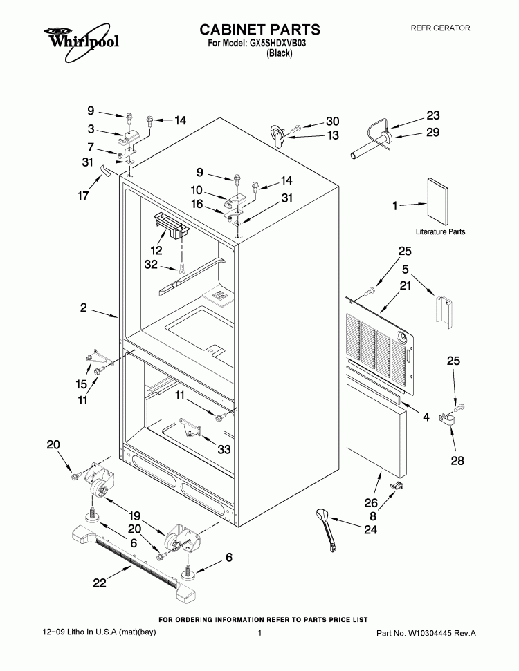 CABINET PARTS Diagram and Parts List for GX5SHDXVB03  Whirlpool Refrigerator