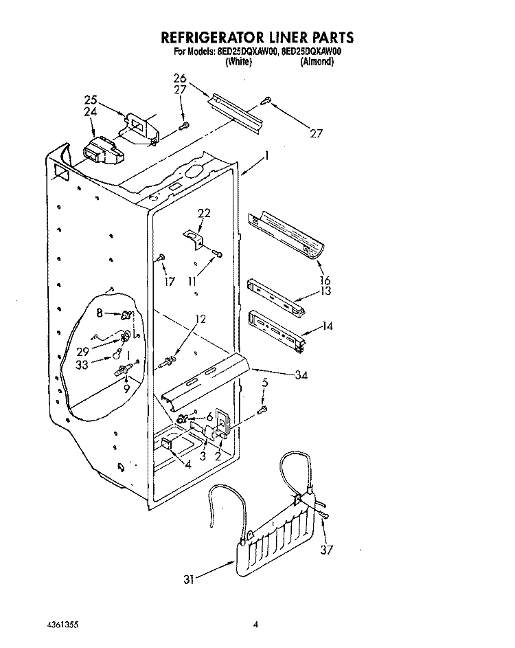 REFRIGERATOR LINER Diagram and Parts List for 8ED25DQXAN00  Whirlpool Refrigerator
