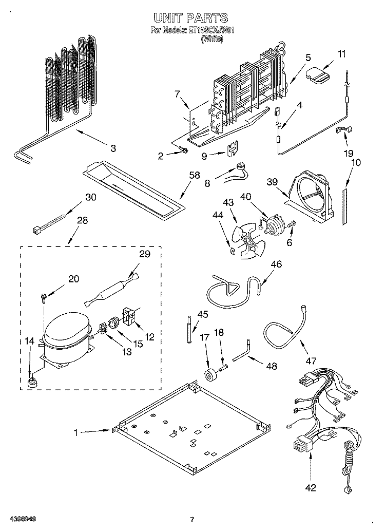 UNIT Diagram and Parts List for ET18SCXJW01  Whirlpool Refrigerator