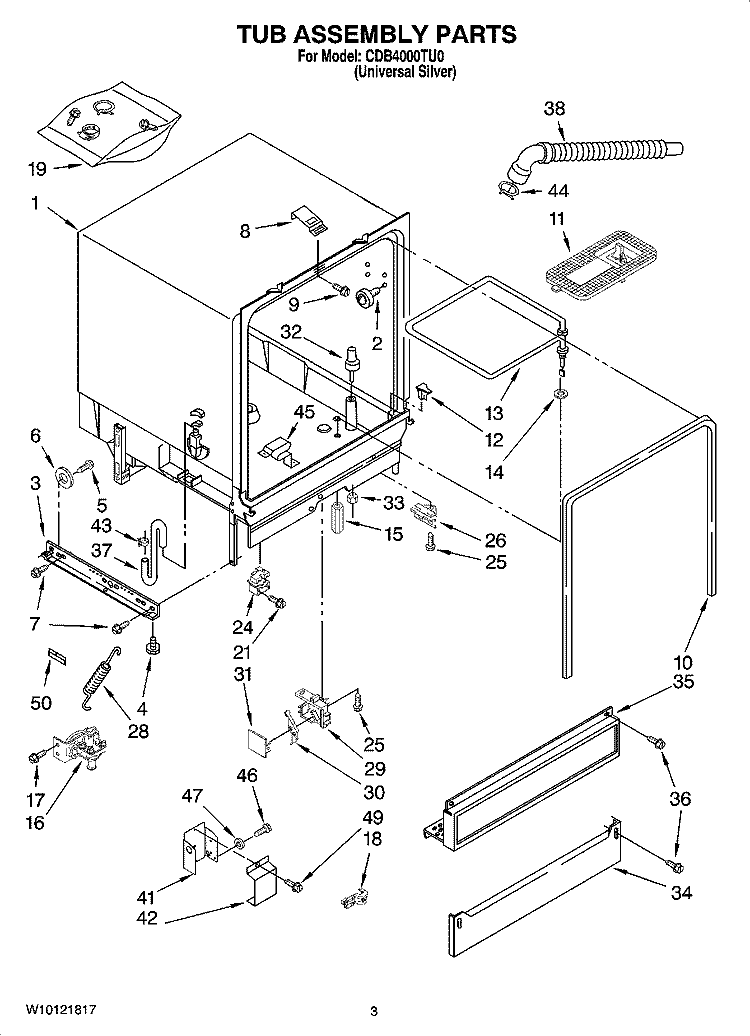 TUB ASSEMBLY PARTS Diagram and Parts List for CDB4000TU0  Whirlpool Dishwasher