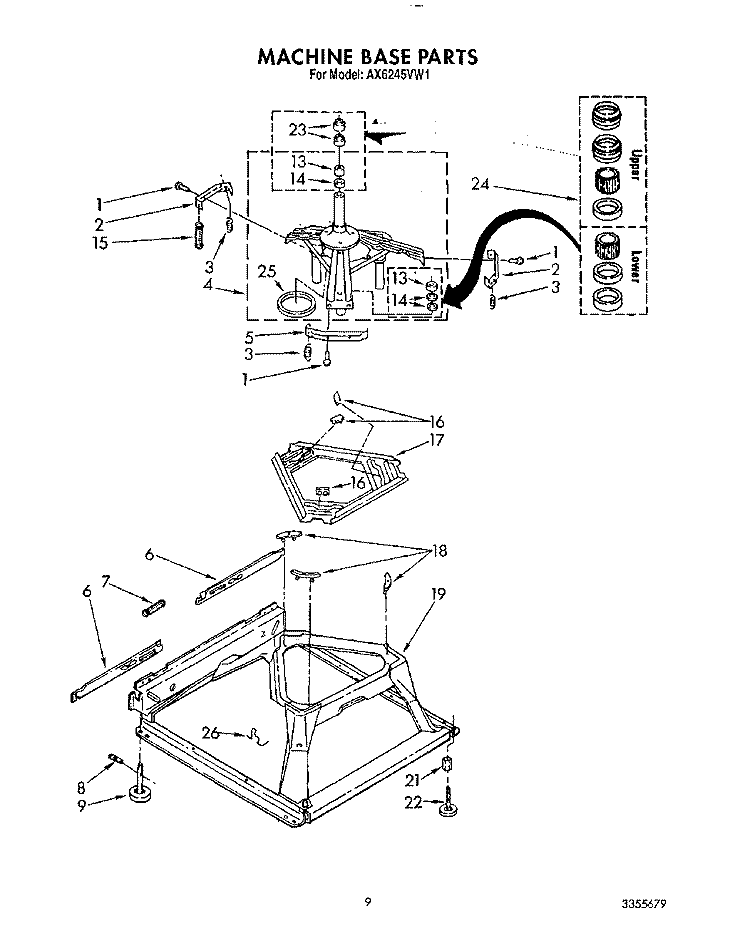 MACHINE BASE Diagram and Parts List for AX6245VL1  Whirlpool Washer