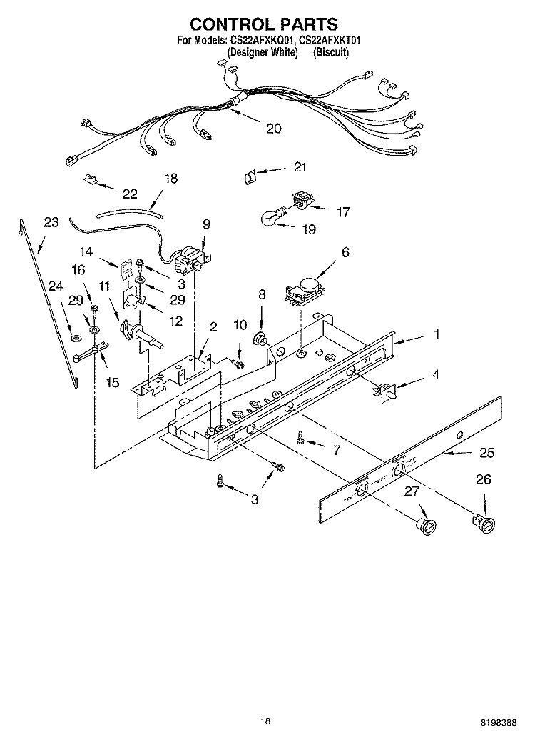 CONTROL Diagram and Parts List for CS22AFXKT01  Whirlpool Refrigerator