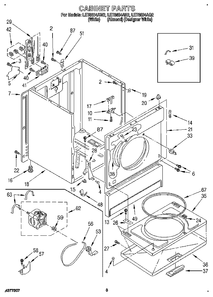 SECTION Diagram and Parts List for LET6634AW2  Whirlpool Dryer