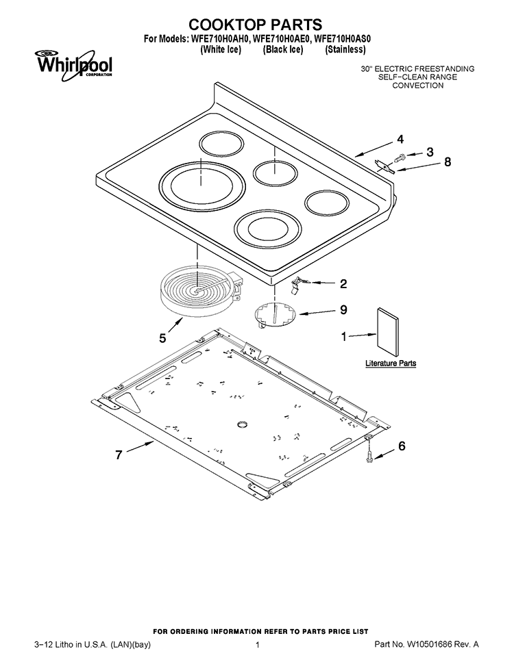 COOKTOP PARTS Diagram and Parts List for WFE710H0AH0  Whirlpool Range