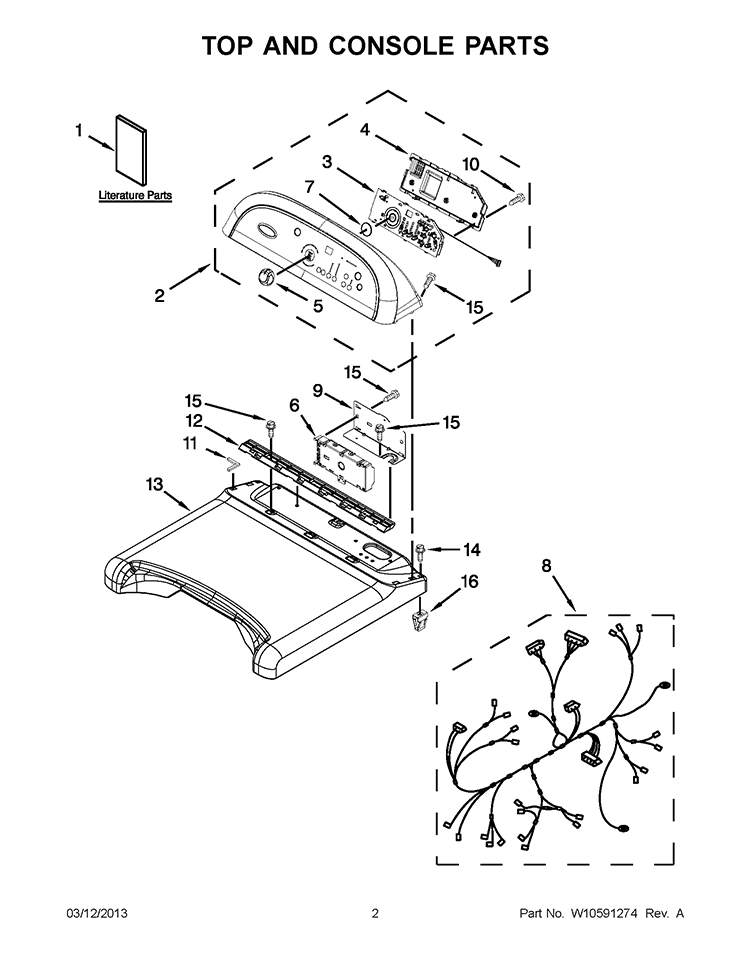 TOP AND CONSOLE PARTS Diagram and Parts List for WGD8800YW3  Whirlpool Dryer