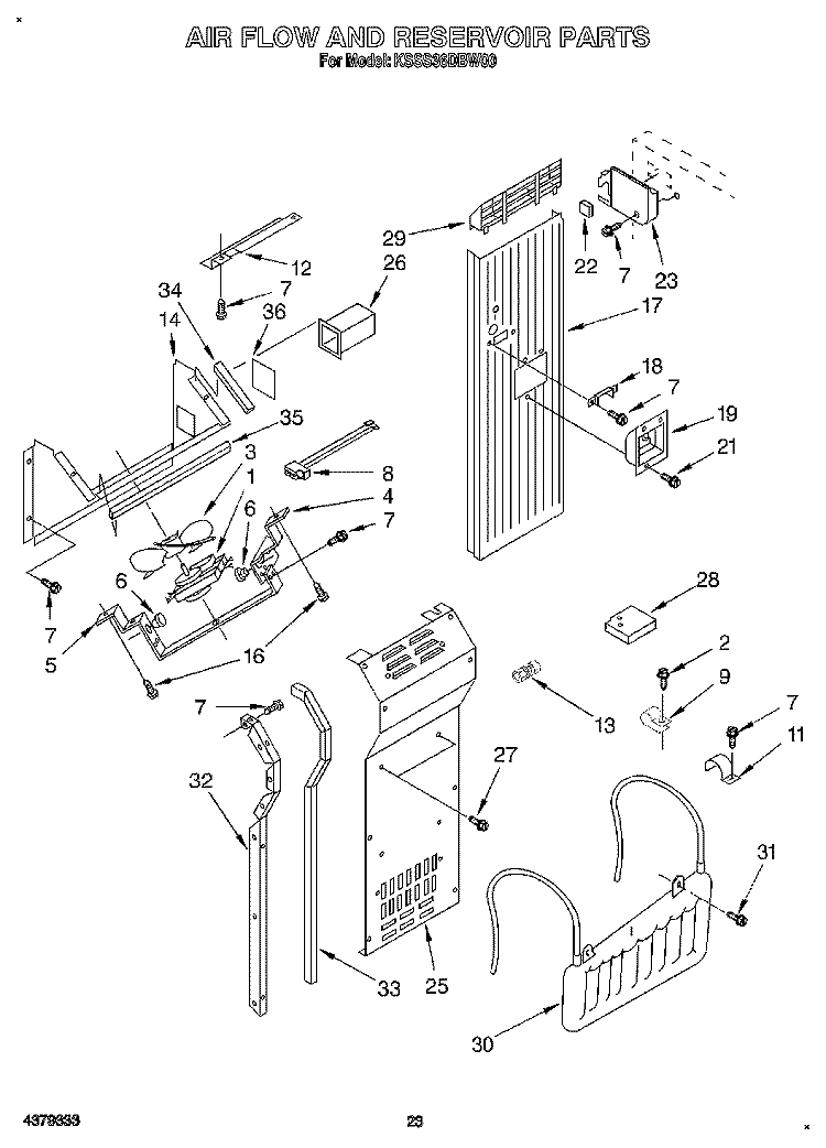 AIR FLOW AND RESERVOIR Diagram and Parts List for KSSS36DBW00  KitchenAid Refrigerator