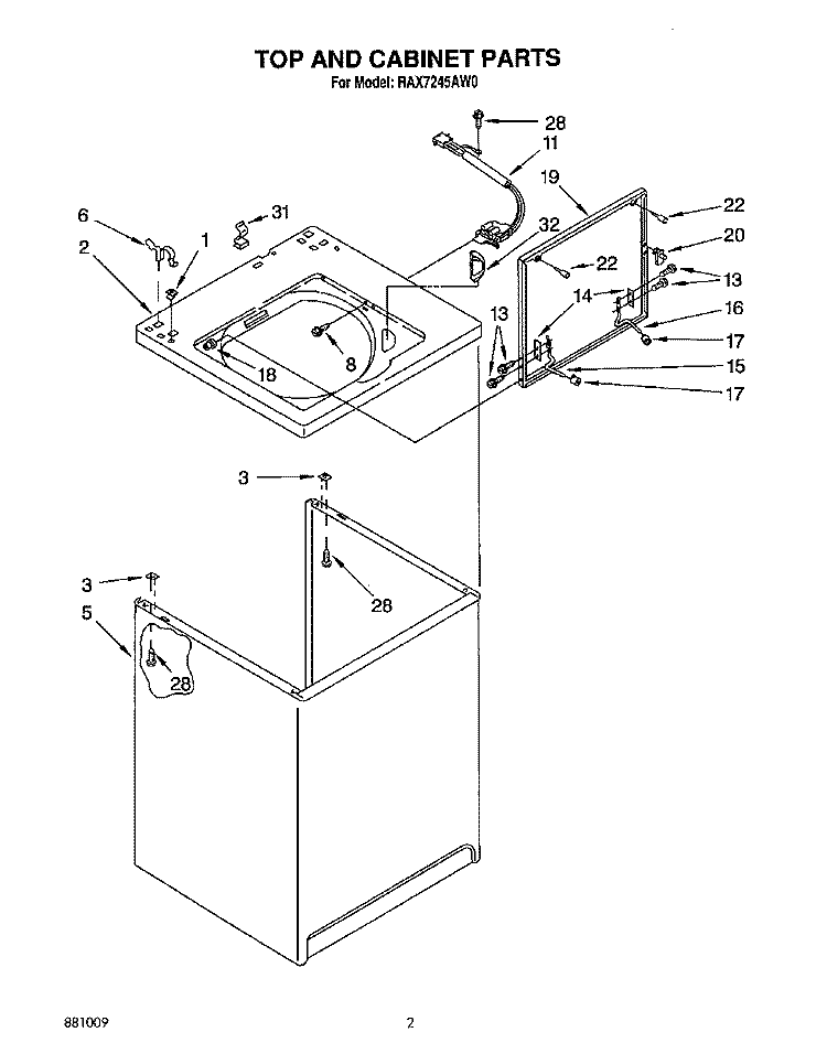 TOP AND CABINET, LIT/OPTIONAL Diagram and Parts List for RAX7245AW0  Roper Washer